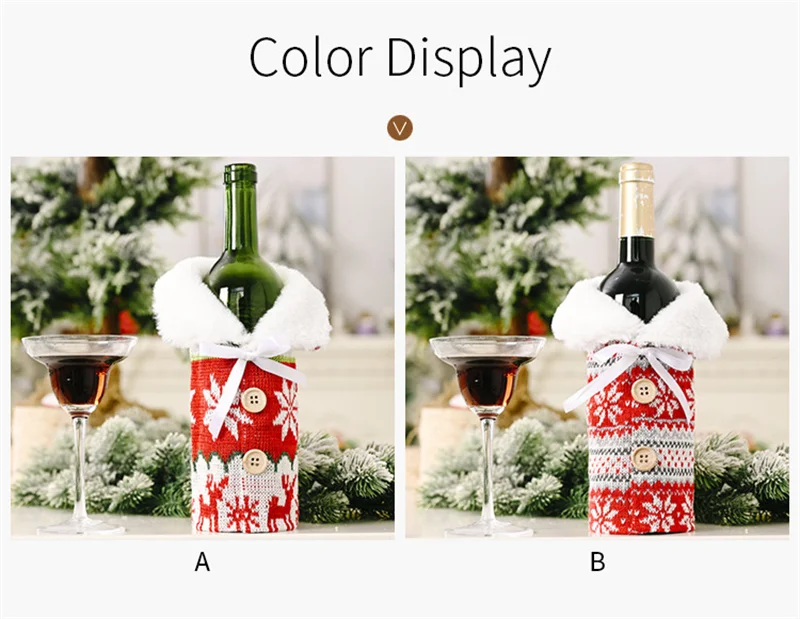 Description Picture 5 of itemChristmas Red sweater Wine Bottle Cover Christmas Decorations for Home Knitted snowflake Wine bottle bag Xmas Gifts Table Decor