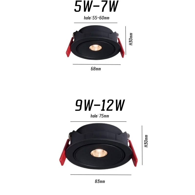 Recessed LED Down light Dimmable Small Angle anti-glare COB spotlights 7W Ceiling lamp 3-8-15&deg; Ambient light AC85-265V Interior