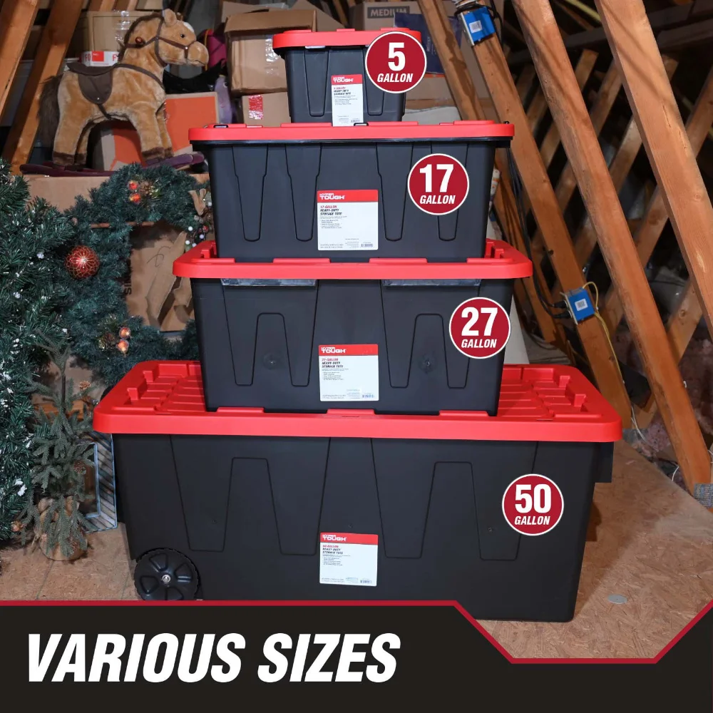 storage box organizer 50 Gallon Snap Lid Wheeled Plastic Storage Tote,  Black Base/Red Lid, Set of 2 - AliExpress