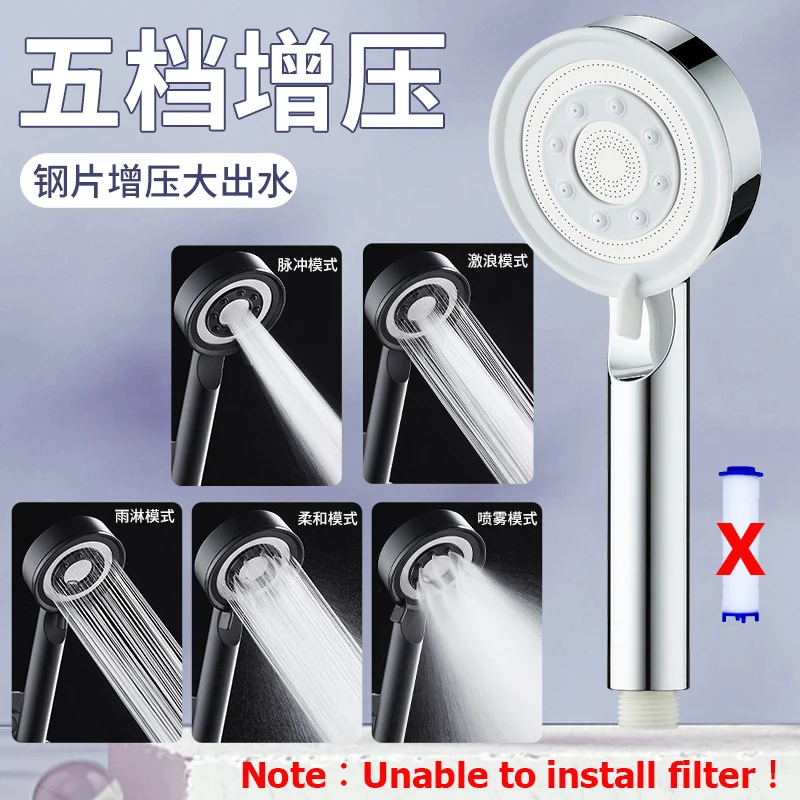 Sleek Black and Silver High-Pressure Shower Head with 5 Water-Saving Modes - Luxurious Spa Experience Handheld Shower Accessory