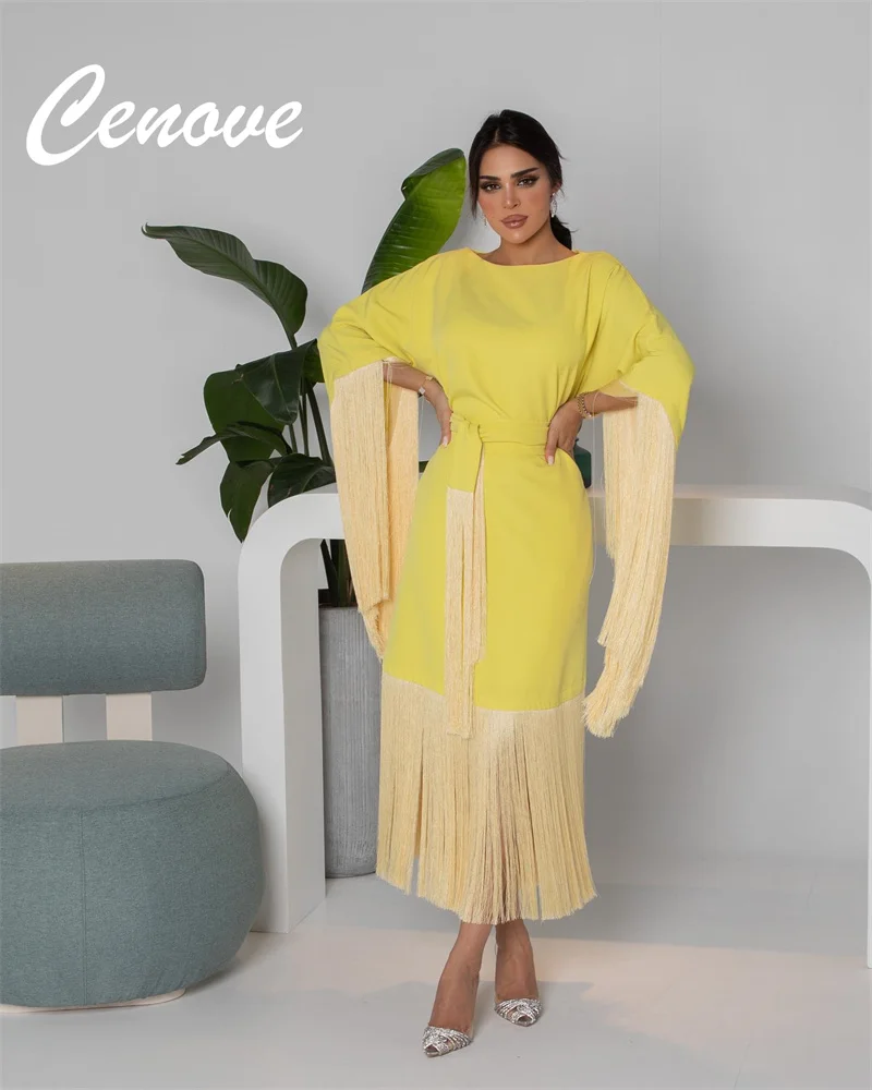 

Cenove O Neckline Prom Dress Long Sleeves With Ankle Length Evening Elegant Summer Party Dress For Women2023