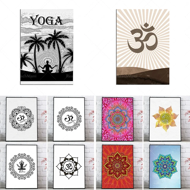 Om ohm símbolo para meditação, ioga pose, mandala floral, acento zen,  mandala indiana, zen, geométrica arte espiritual cartaz - AliExpress