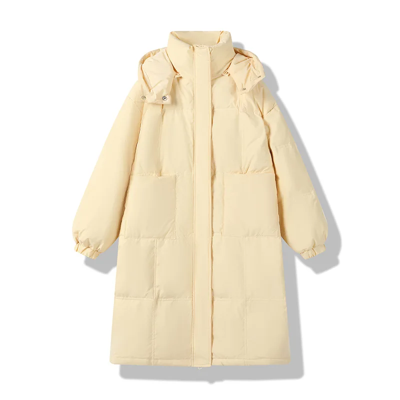 Pregnant Woman Long Thick Windbreaker Winter Hooded Parka Korean Loose A-line Cotton-padded Maternity Down Coat Casaco Feminino