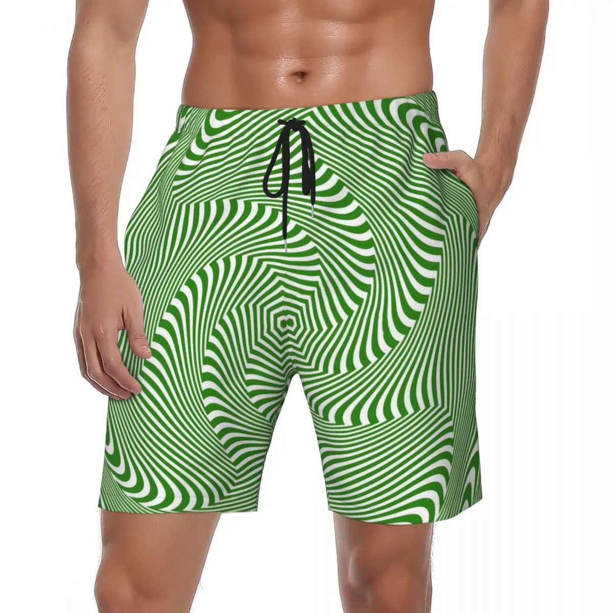 

Bathing Suit Green Curve Print Gym Shorts Summer Swirl Lines Casual Beach Shorts Men's Sports Surf Fast Dry Swimming Trunks