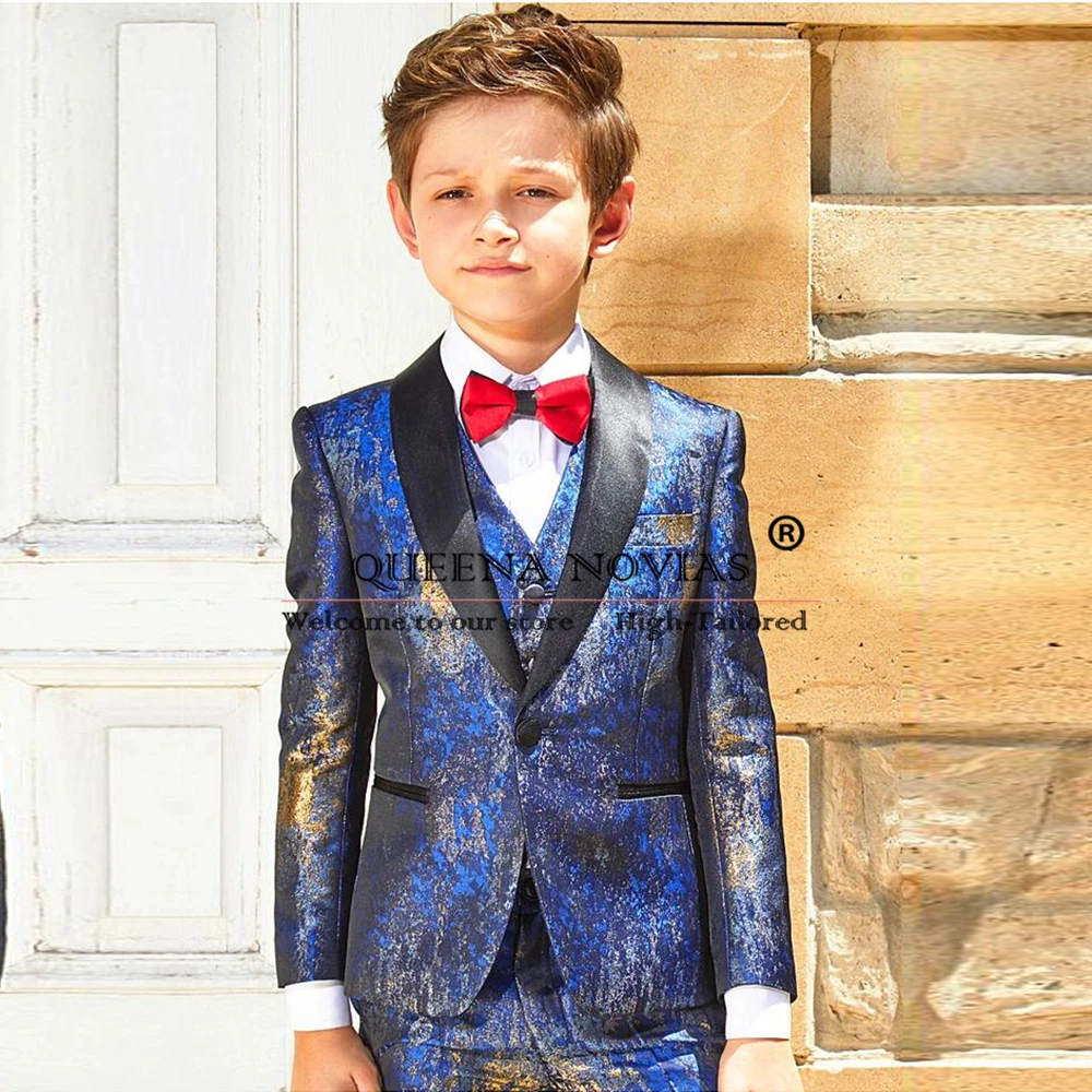 

Синий костюм для мальчиков, 3 предмета, свадебные и праздничные детские платья, официальный костюм для мальчиков с цветами, детский смокинг на день рождения, одежда, блейзеры, Индивидуальные
