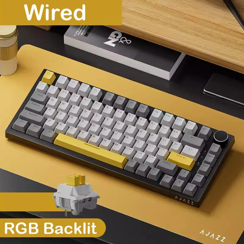 AJAZZ AK820 트리 모드 커스텀 기계식 키보드 가스켓 구조 풀키 핫스왑 PBT 더블샷 OEM 키캡 16M RGB 언더글로우