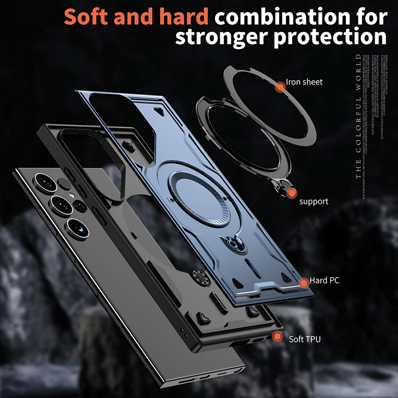 Magsafe Magnetic 360° Rotating Metal Car Bracket Phone Case - Durable Armor Design with Hard PC & Soft TPU Back Cover