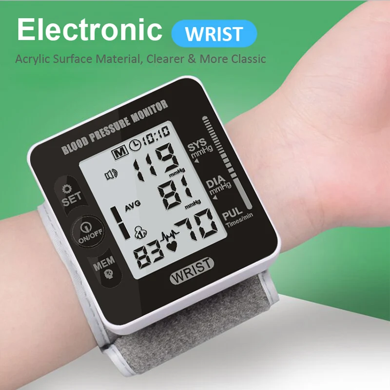 Digital Adult Blood Pressure Heart Monitor Tensiometer BP Wrist Cuff Manometer Automatic Sphygmomanometer BP Pulse Rate Meter
