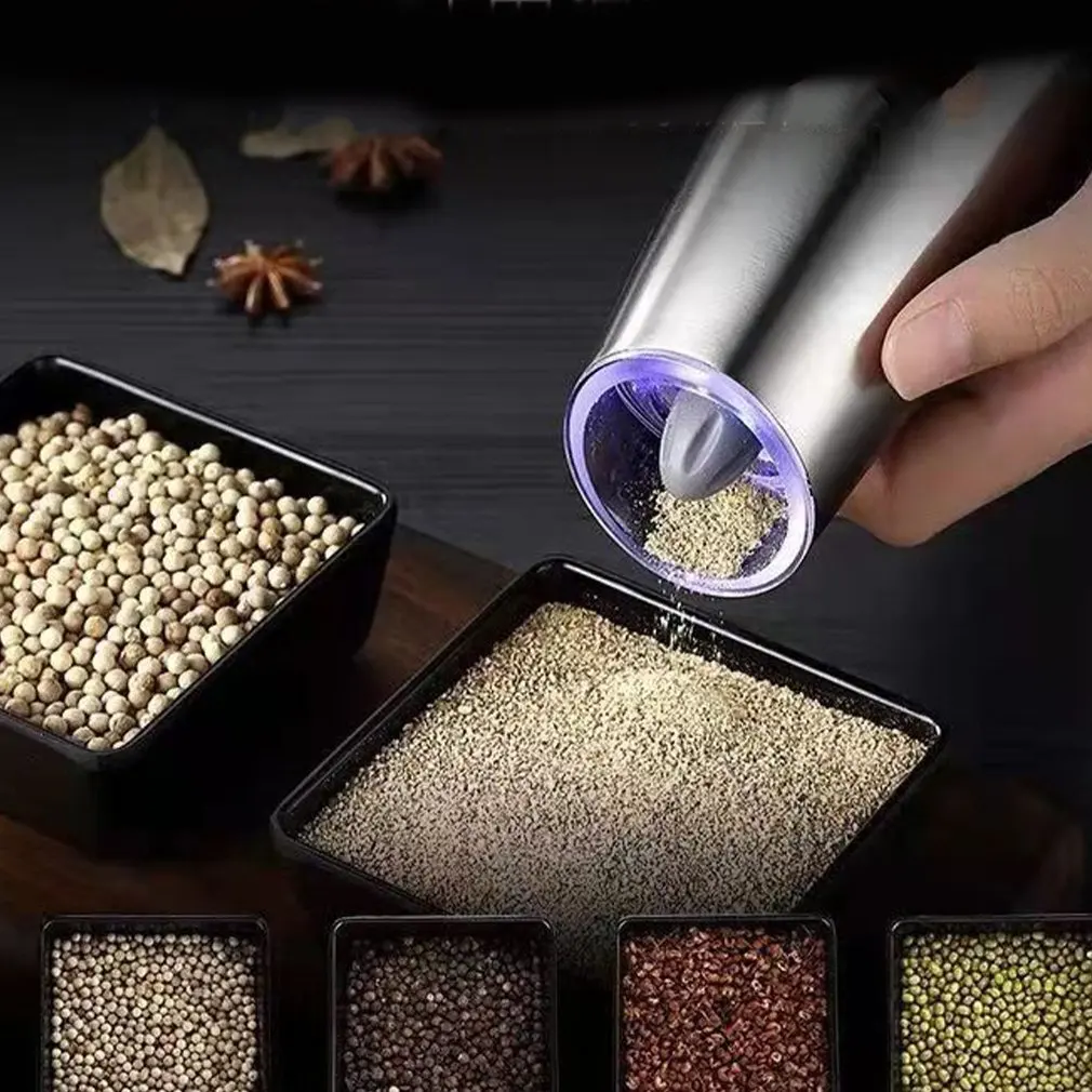 Gravity Electric Automatic Mill Seasoning Salt and Pepper Grinder LED Light Adjustable Coarseness Kitchen Steak Tool Sets