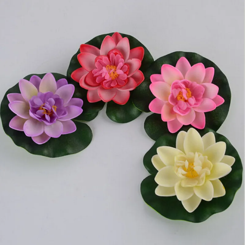 Eva Plastic 10cm Artificial Lotus Water Lily Floating Flower Pond Tank Plant Ornament Home Garden Pond Decoration 1PC