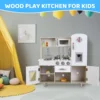 Kids Kitchen Playset, Preschool Cooking Kitchen, Toddler Wooden Pretend Play Toy w/Fridge, Stove, Cookware Utensil 6