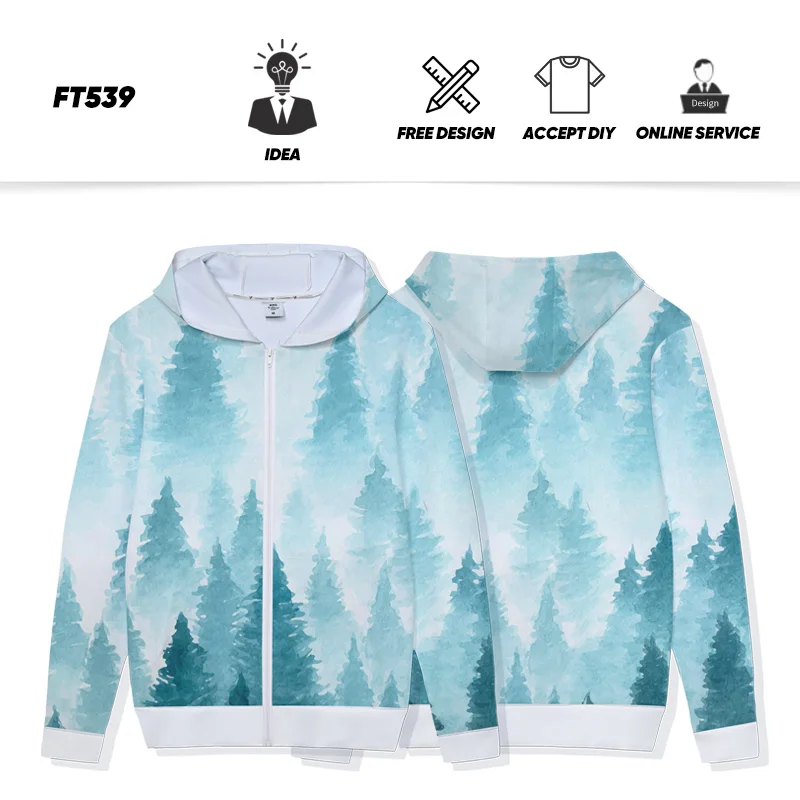 thumbnail image 1 of Sudadera con capucha de sublimación para hombre, suéter con estampado DIgital, bordado OEM, Unisex, personalizado, con cremallera completa, WW16, venta al por mayor, 1 of 5