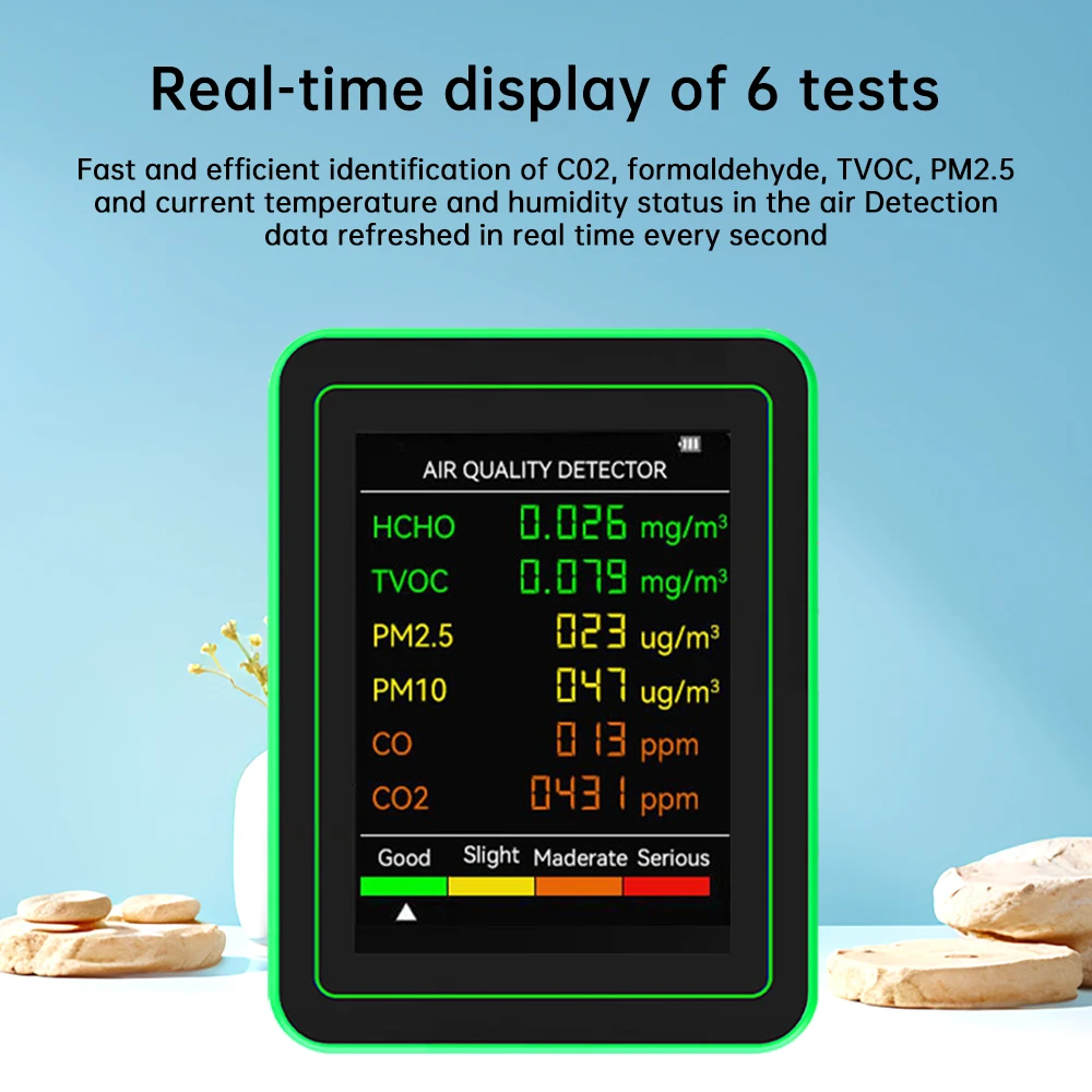 New 6 In 1 PM2.5 PM10 HCHO TVOC CO CO2 Air Quality Detector CO CO2 Formaldehyde Monitor Home Office Air Quality Tester