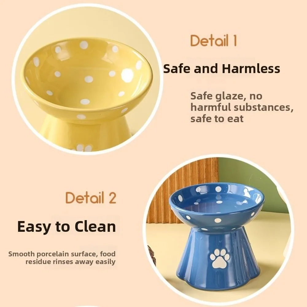 Ceramic Cat Bowl Cute Large Capacity Pet High Foot Bowl Anti Tipping Non-slip Pet Drinking Feeder Kitten Puppy - PeticaDeals