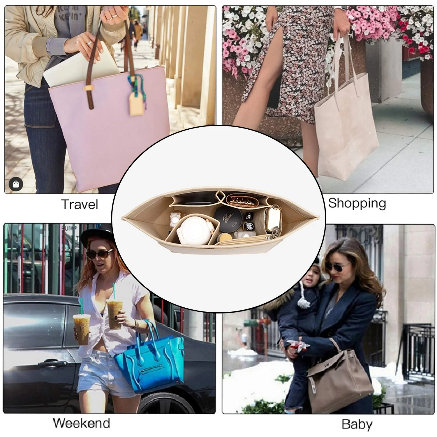 Filz-Einsatztasche, passend für Longchamp Handtasche, Liner-Tasche, Filztuch, Make-up-Tasche, Unterstützung für Reisen, tragbarer Einsatz-Geldbörsen-Organizer – Detail 6