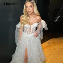 

Royal Sequiens Sparkly Long Wedding Dress A Line Sweetheart Side Slit Bridal Bride Evening Night Princess Prom Gowns Vestidos