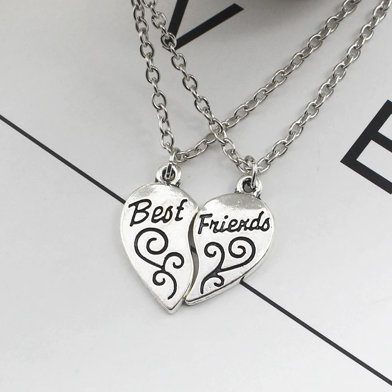 

Love Heart Best Friends Pendant Necklace For Women Vintage Carved Flower Alloy Friendship BFF Jewelry Dropshipping Bijoux Femme