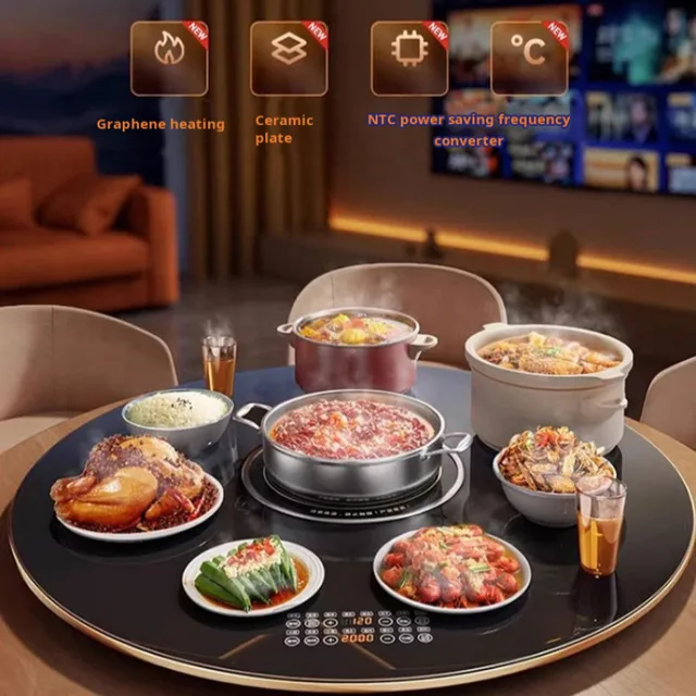 【US Plug】Household Circular 360 ° Rotatable Multifunctional Heating Plate Temperature Adjustable 5CM Insulation Edge Design 1