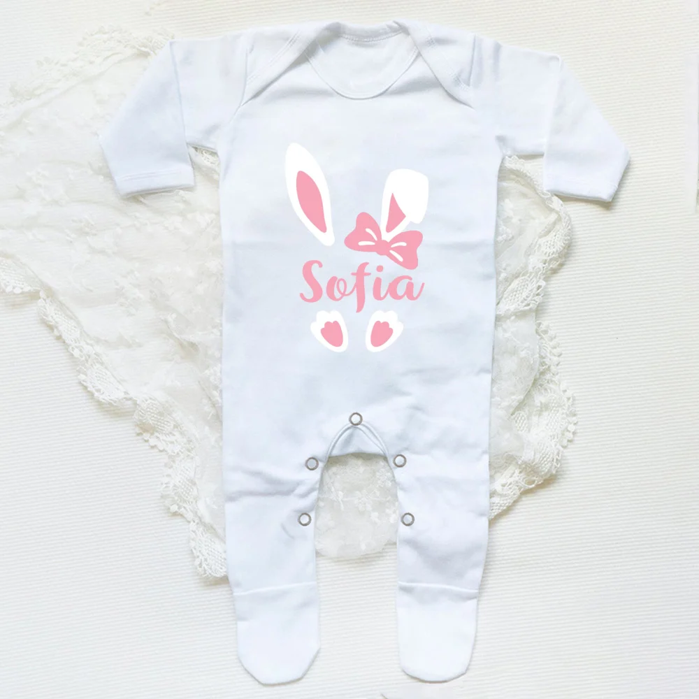 Personalised Easter Baby Romper Custom Name Infant Outfits Clothes Boy Girl Holiday Party Sleepsuit Cute Bunny Newborn Romper 5