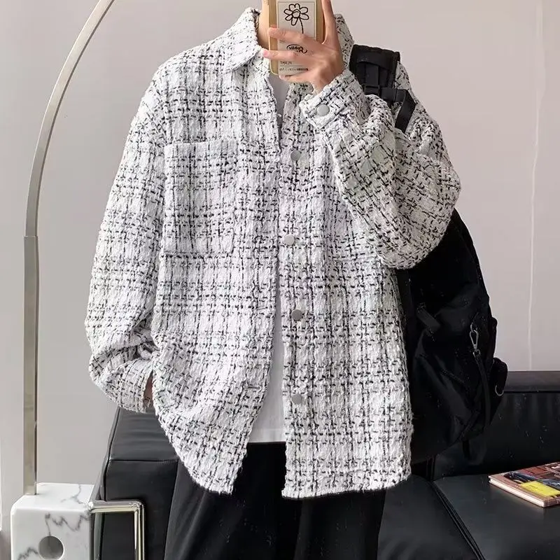 Coat Men's Korean Fashion Loose Casual Plaid Jacket Top mens jacket