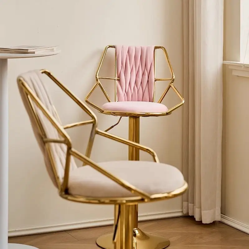 Bar Chair Swivel Luxury Home Velvet Gold Adjustable High Back Counter Stool Elegant Design High End Modern Style Furniture Set