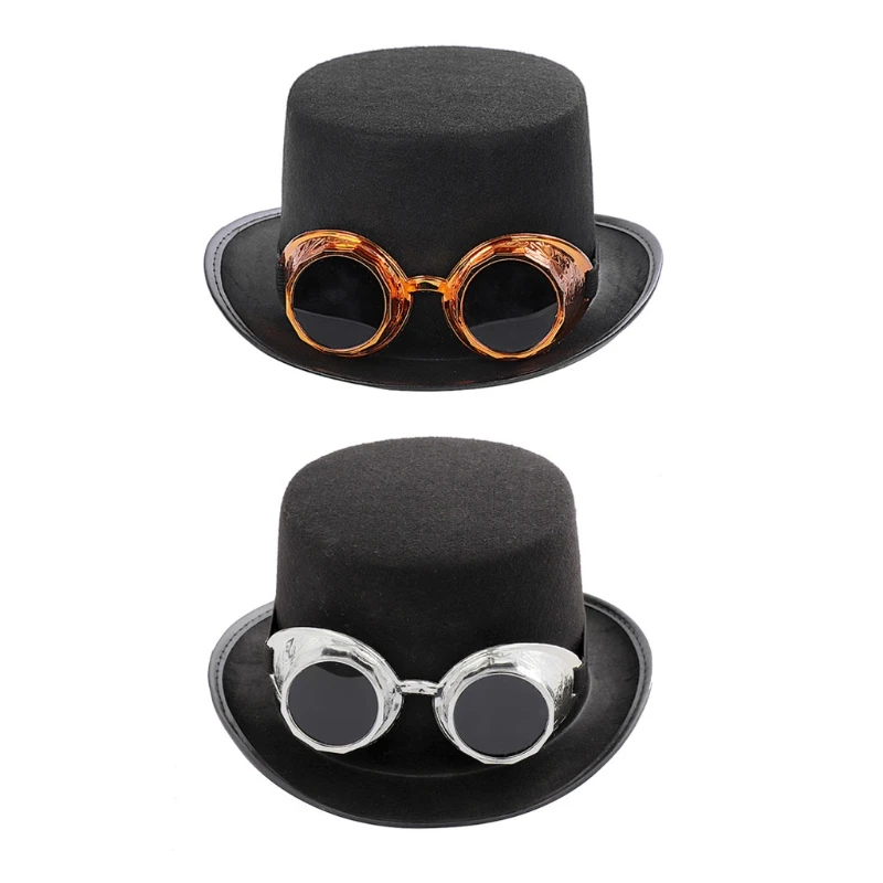 Adult Top Hat Gentleman 20s Evening Wear Formal Costume High Crown Detachable Goggles Jazz Cap Halloween Party Supplies