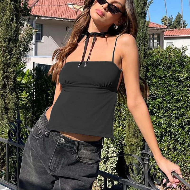 spring/summer new Spice Girl small vest solid color sexy halter neck with chest halter top