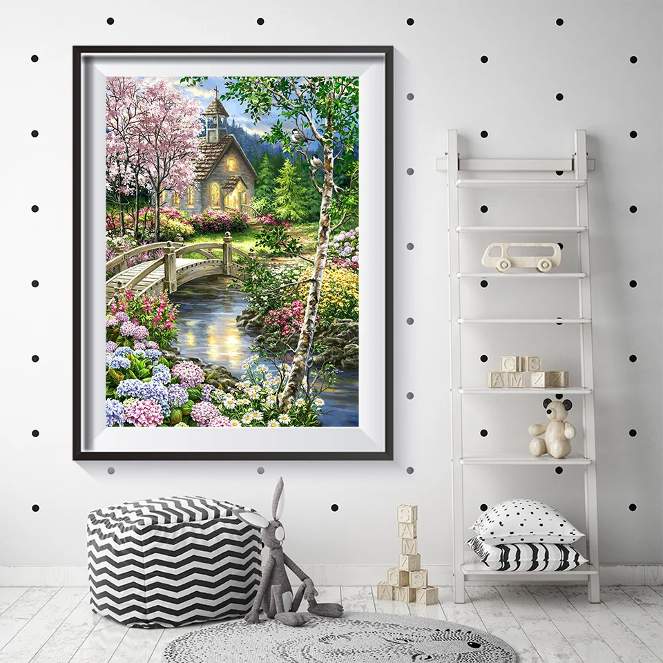 diamond painting diamond painting accessories EverShine 5D Diamond Embroidery House Rhinestone Kit Diamond Painting Tree Cross Stitch Scenery Spring Decoration