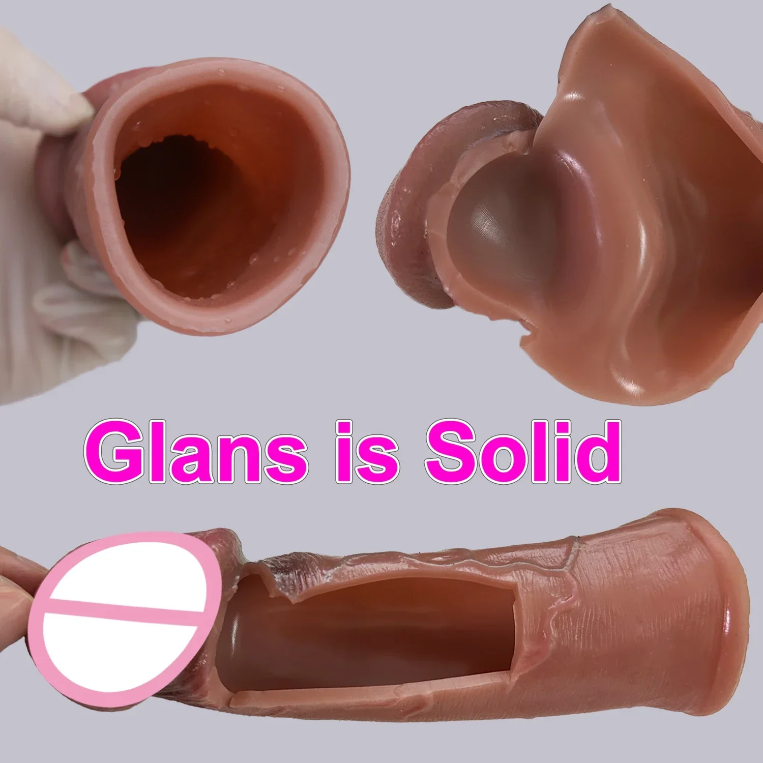 Soft Realistic Enlarger Penis Dildo Sleeve Man Delayed Ejaculation Extend Large Cock Condom Sex Toy Reusable Silicone Bold Dick sex toys