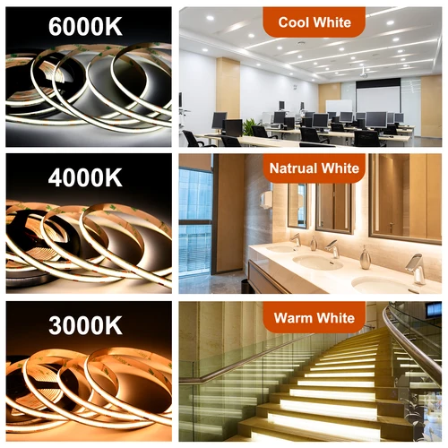 COB LED 스트립 조명, 480 LEDs, 고밀도 유연한 8mm FOB 테이프 조명, 리본, RA90, 따뜻한 자연, 콜드 화이트, 조도 조절 가능, dc12 V, 24V 3