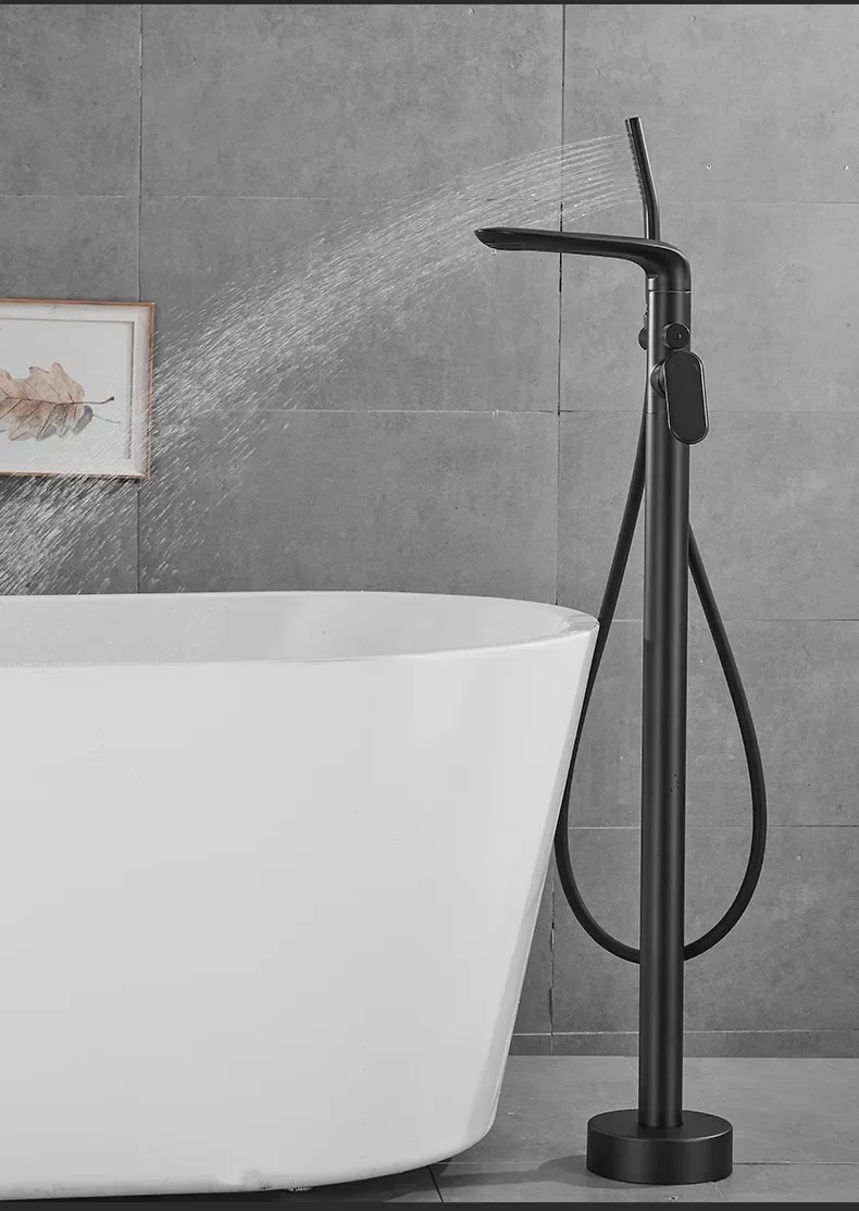 Description Picture 2 of itemBlack Faucet Set Floor Decked Brass Waterfall Bathtub Mixer Morden Style Bathroom Taps