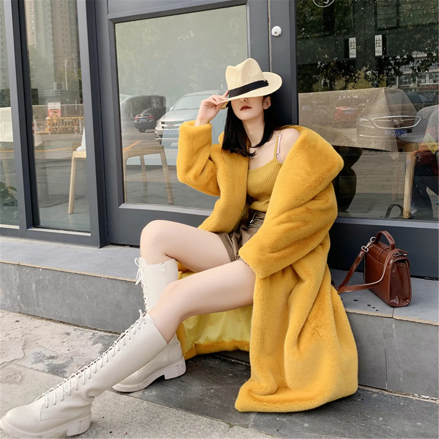 2022 New Women Winter Warm Faux Fur Coat Color Patch Thick Women Long Coat Turn Down Collar Women Warm Fur Coat Casaco Feminino waterproof puffer coat Coats & Jackets