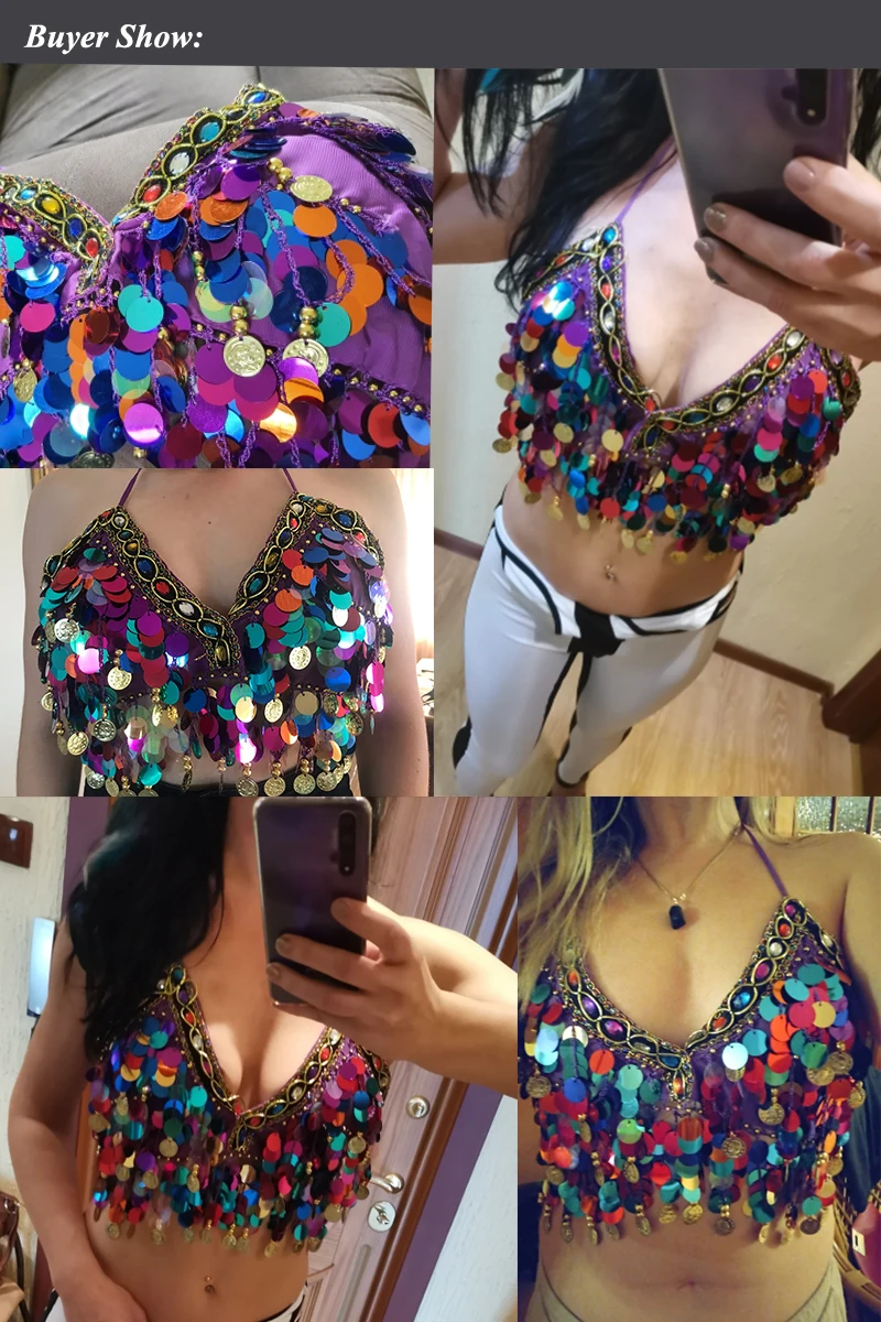 Pailletten Neckholder BH Top Salsa Bauchtanz Boho Festival Clubbing Tribal BH BH Top Lady Glänzende Pailletten BH Top – Detail 13