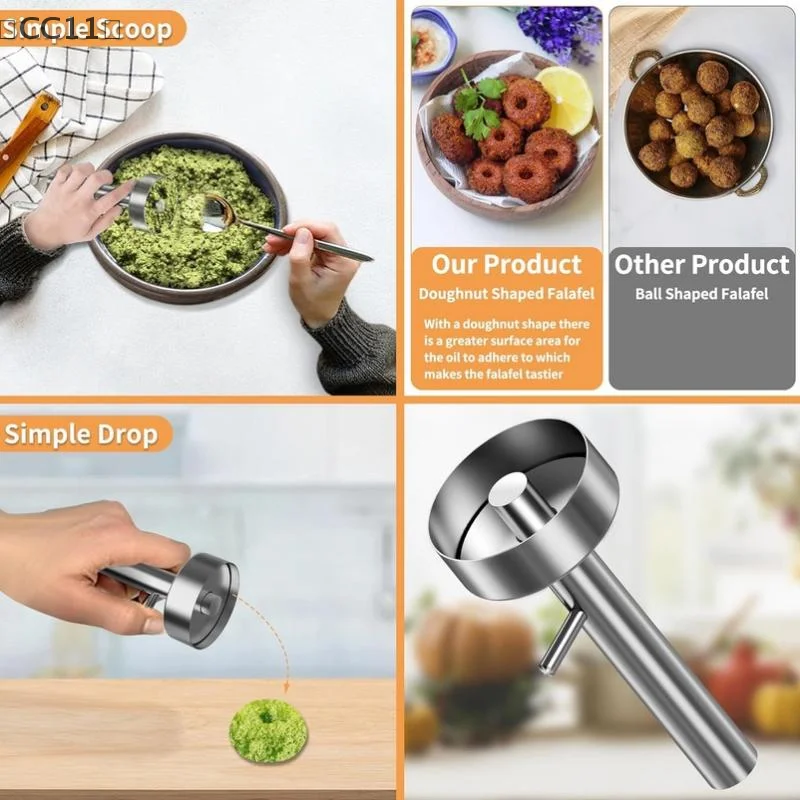〔CC11〕Falafel Spoon With Hole Professional Stainless Steel Spoon Food Grade Non-Stick Falafel Making Tool Meatball Maker 5