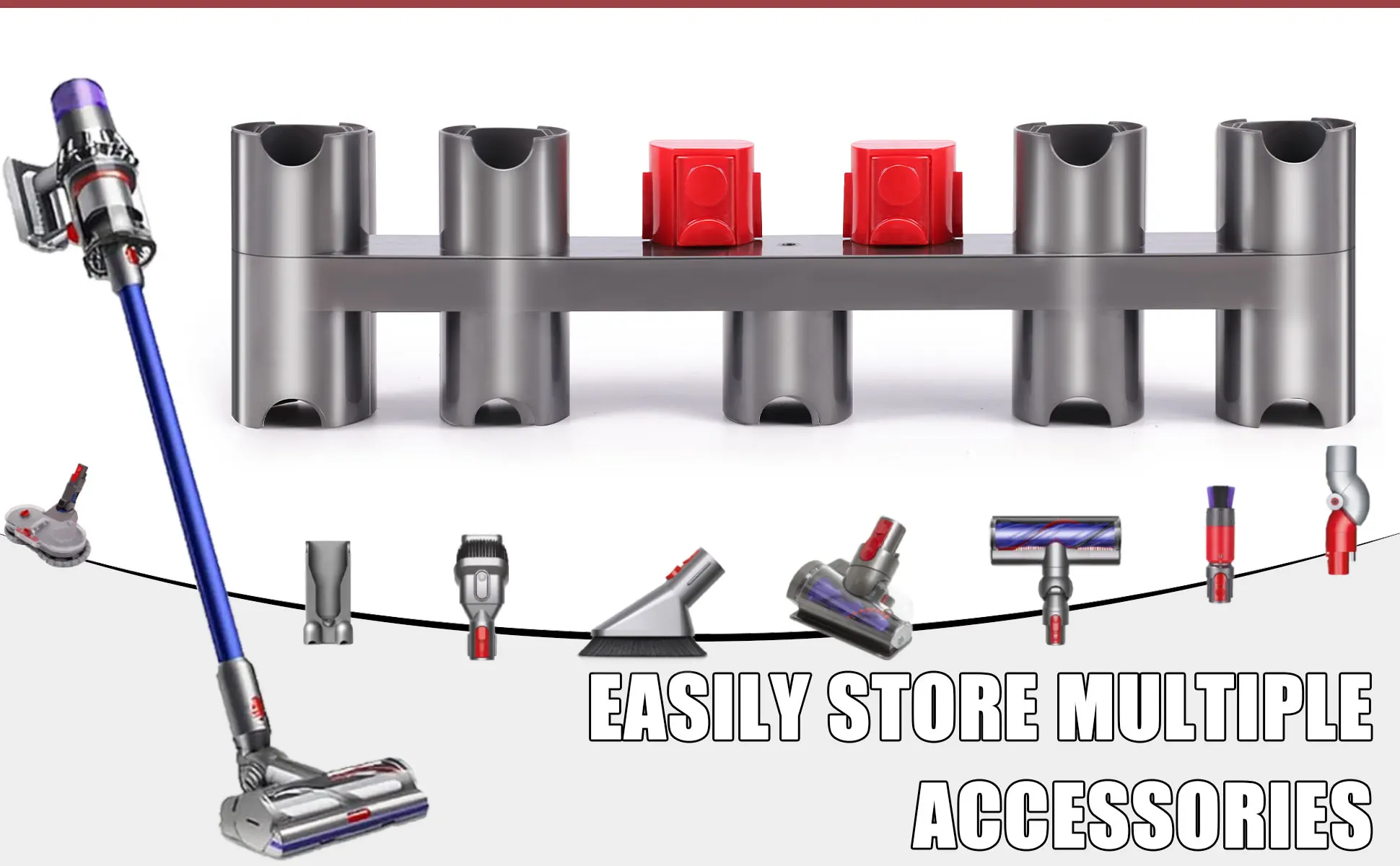 Nine-hole Accessory Holder For Dyson V7 V8 V10 V11 V15, Vacuum Parts Holder Can Connect Charger Hanger, With Expansion Screws