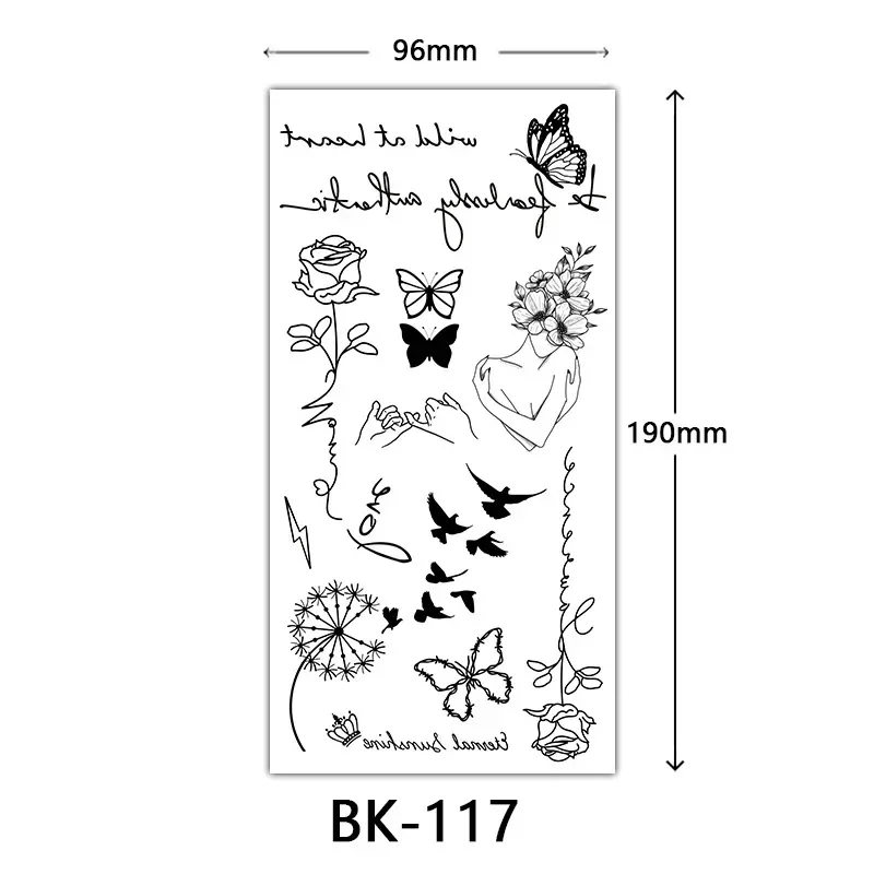 Butterfly Fake Tattoo for Woman Black Flower Tattoo Sketch Tattoo Sticker  Rose Blossom Tattoo Temporary Waterproof 4