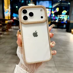 Rhinestone Glitter Diamond Transparent Acrylic Phone Case Cover - iPhone 15 Plus (Gold)