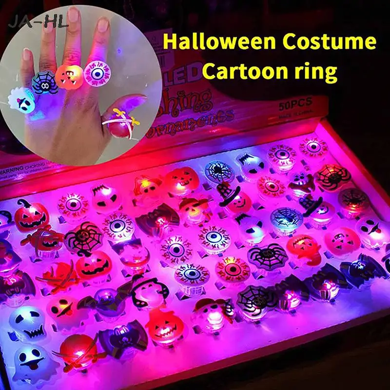 

New 5pcs LED Light Halloween Ring Glowing Pumpkin Ghost Skull Rings Kids Gift Halloween Party Decoration for Home Horror Props