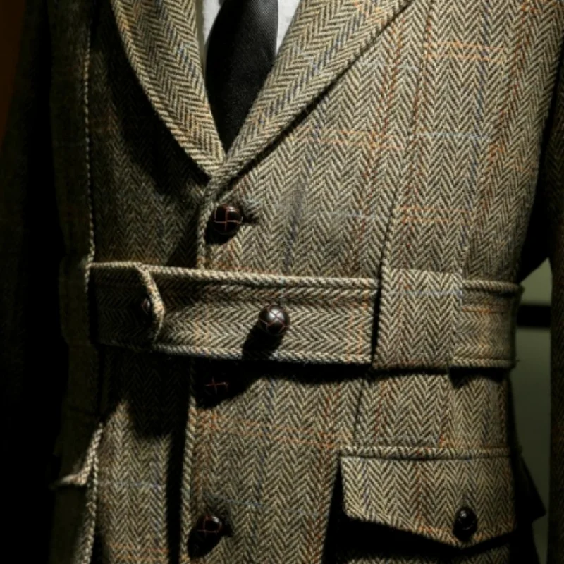 Men's Tweed Norfolk Jacket Safari Style Vintage England Suit 5