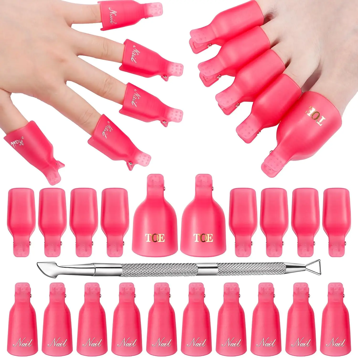 Makartt Gel Nail Polish Remover Clips Kit,With Double Ended Cuticle Pusher,Finger and Toe nail clips for removal Acrylic Nails