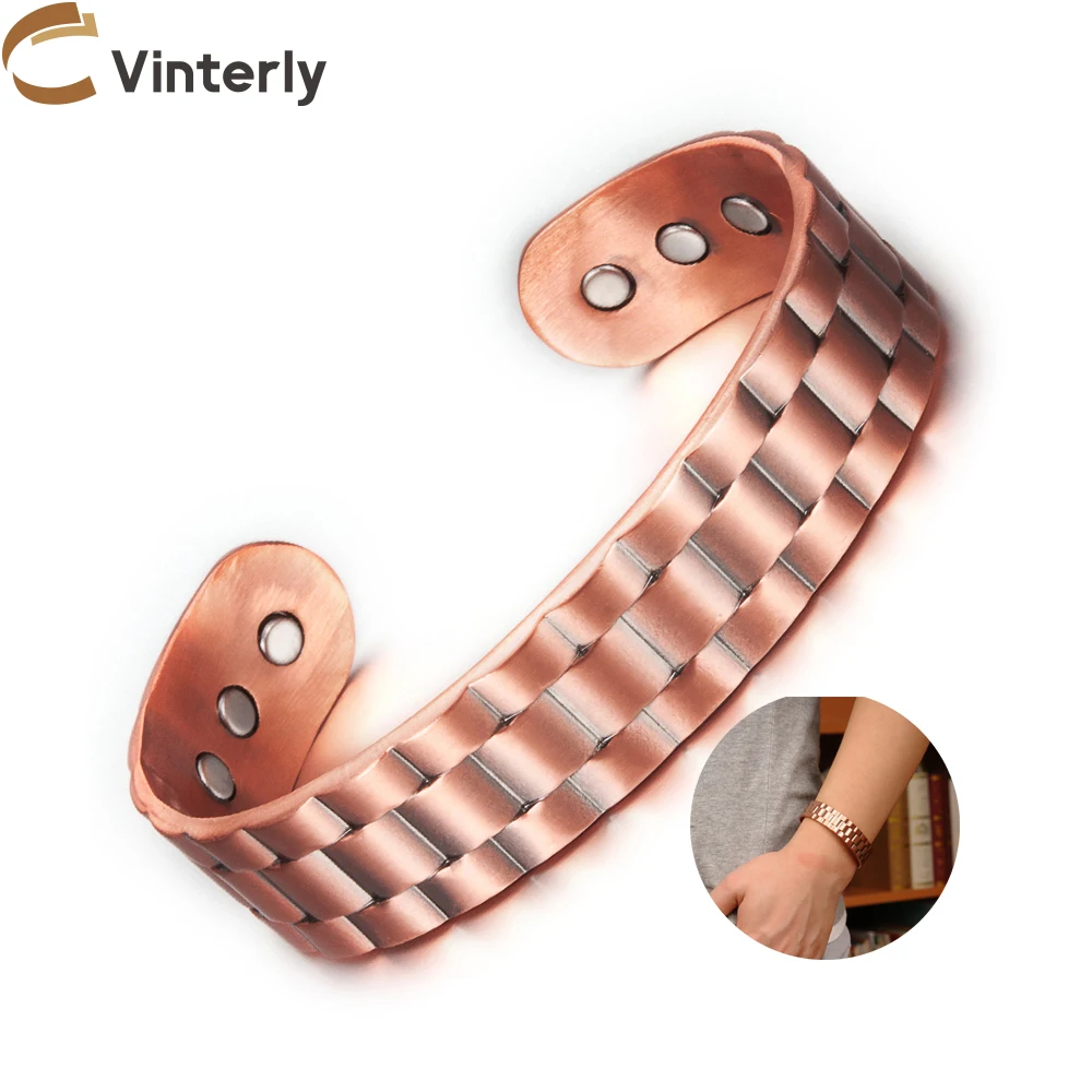 Vinterly Pure Copper Magnetic Bracelets for Men Women Adjustable 15.5mm Wide Cuff Bangles Vintage Health Energy Magnet Jewelry 6