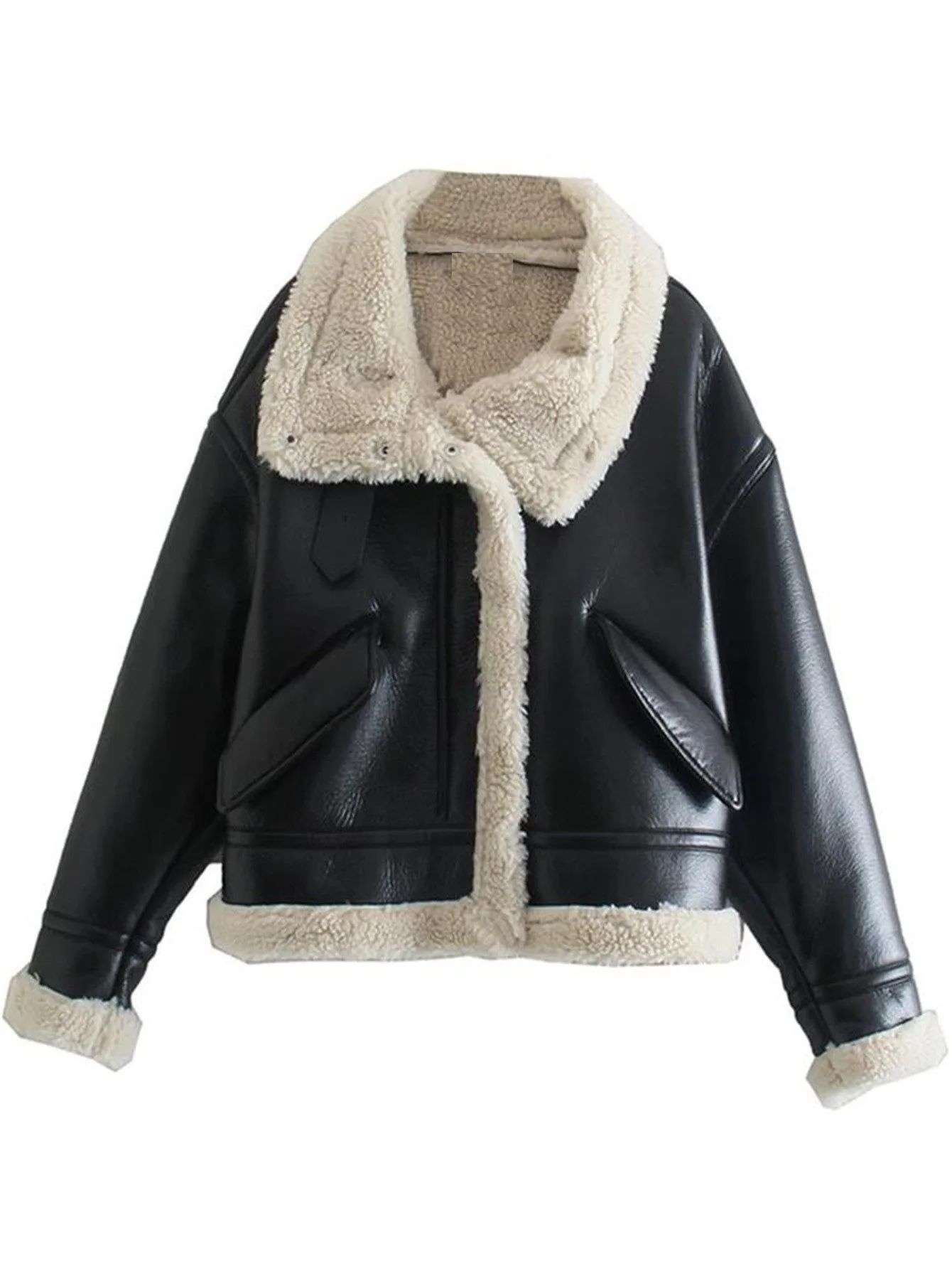 

2023 Winter Brushed Leather Warm Jacket Coat Lapel Casual Short Coat