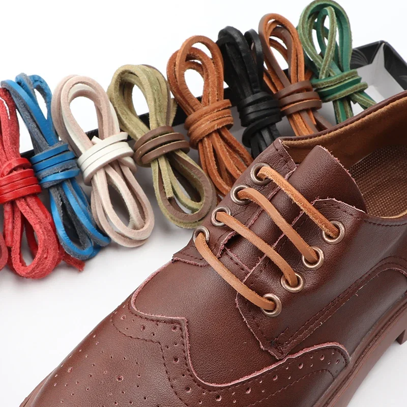 New High Quality Flat Shoelaces Solid Leather Shoe Laces Classic