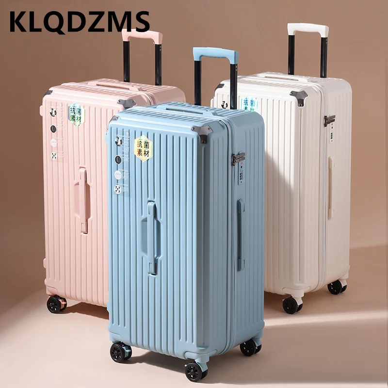 

Вместительная утолщенная дорожная сумка KLQDZMS для мужчин и женщин, стильная тележка, чемодан на колесах, 24, 26, 28, 30, 32 дюйма