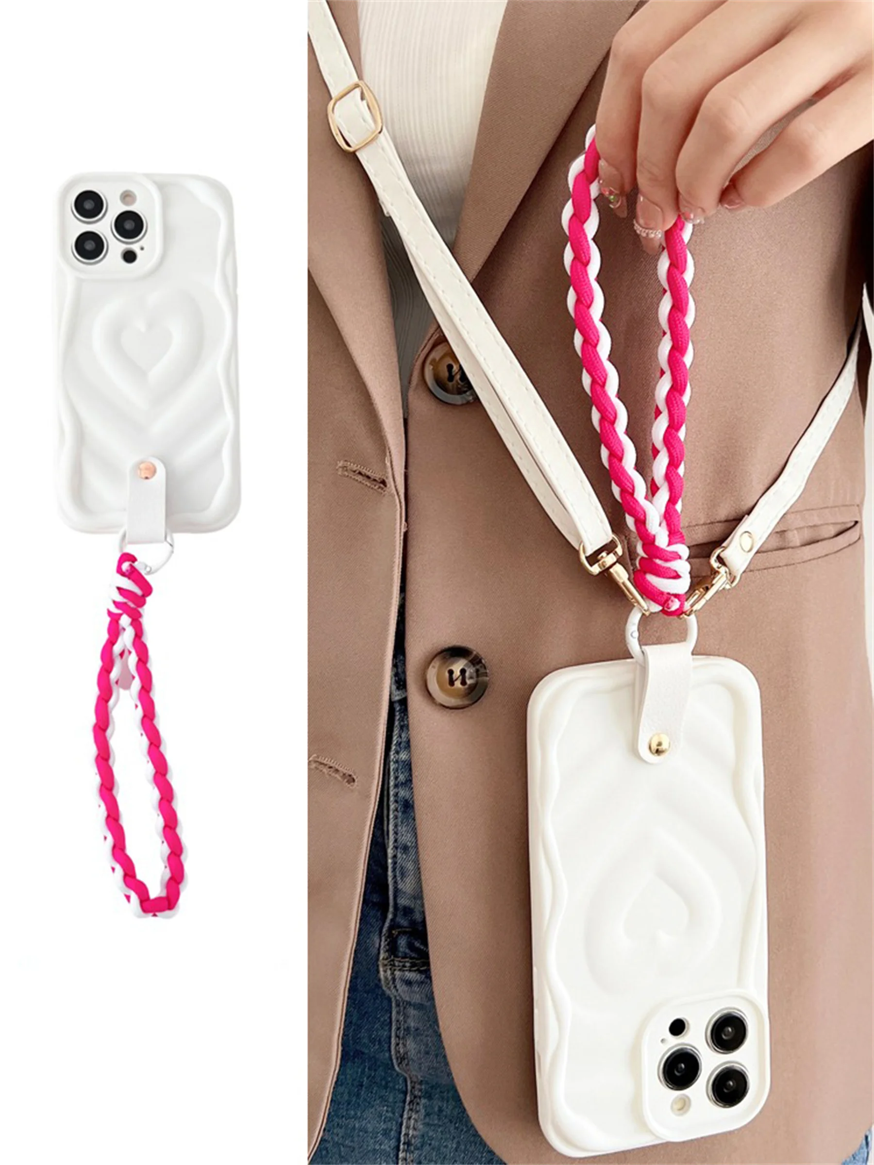 Korean Luxury Crossbody Lanyard Leather Strap Portable Rope Wave