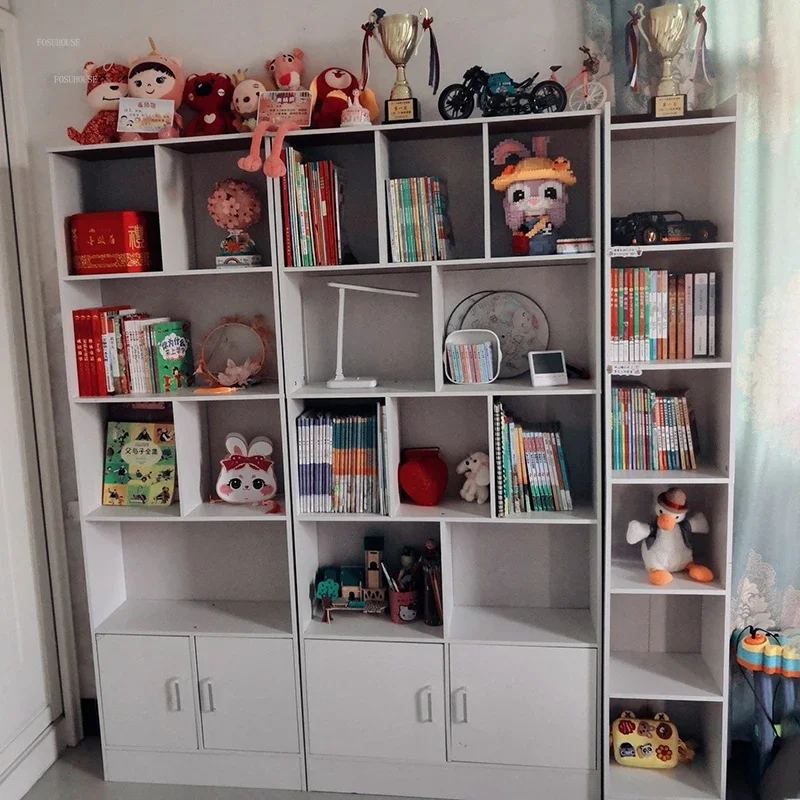 Children's Bookcases Floor Living Room Rack Bedroom Storage Shelf Modern Home Small Bookshelves with Door Narrow Cabinet C
