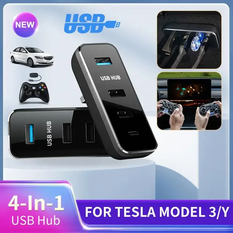 

For Tesla Model 3 Y 2022-2023 HUB Quick Charger Accessories USB Splitter Hub Docking Station Glove Box HUB Extender Charger