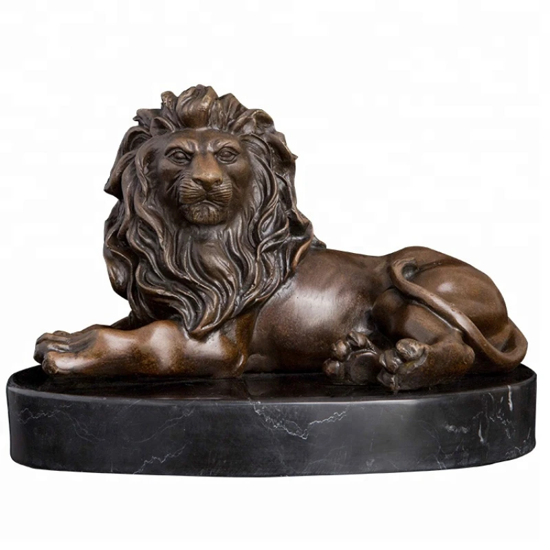 

Sculpture Lying Lion Statue Figurine Antique Wildlife Metal Art for Home Decoration