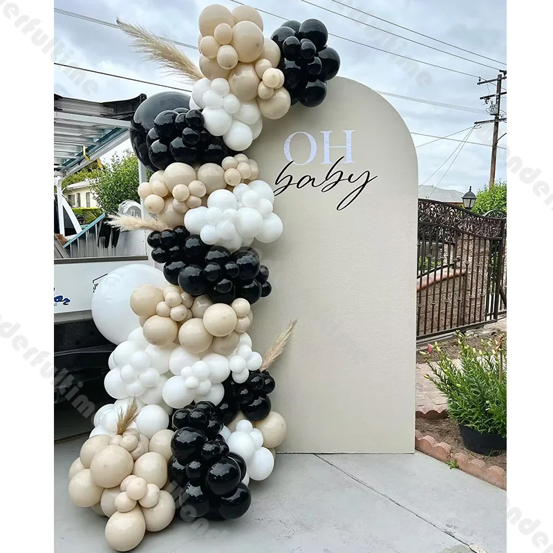

162pcs Balloons Arch Set Natural Sand Black Party Balloon Baby Shower Gender Reveal 1st Birthday Backdrop Wedding Decoration