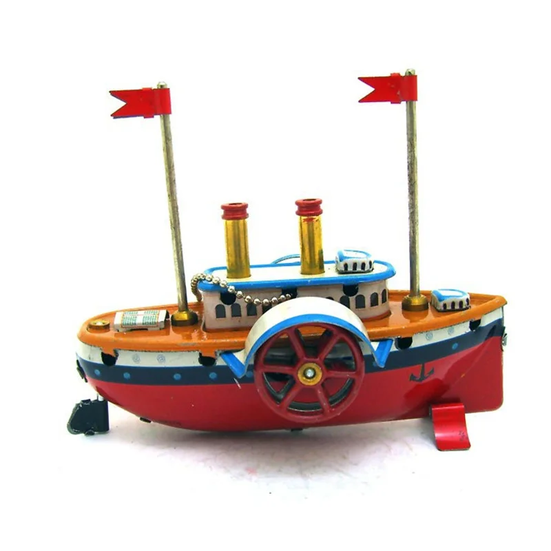Retro Clockwork Wind Up Toy 11x6.5x7.8CM Vintage Ship Pendants Mechanical Tin Toys For Home Bar Decor Collection Gifts